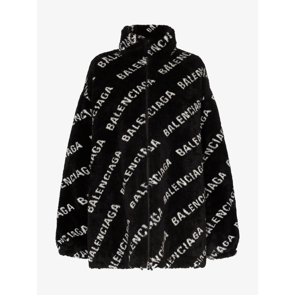 Balenciaga Fleece Jacket Fur Coat Faux Fur Stand Collar Logo Coat 100% Authentic - Picture 6 of 16